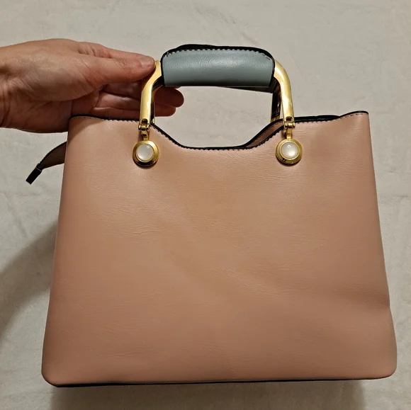 Jane Novo Pink Tan & Blue Colorblock Convertable Handbag Crossbody Bag - Picture 3 of 10